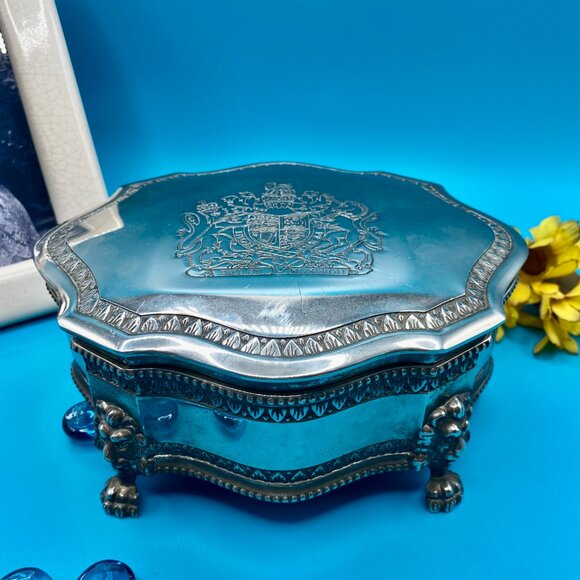 SOLD***Jewelry Box, trinket box, vintage silver-plated Dieu Et Mon Droit - Picture 3 of 14